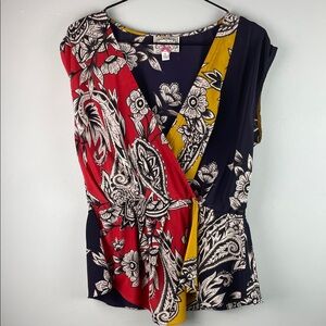 Baraschi Faux Wrap Sleeveless Blouse Size M